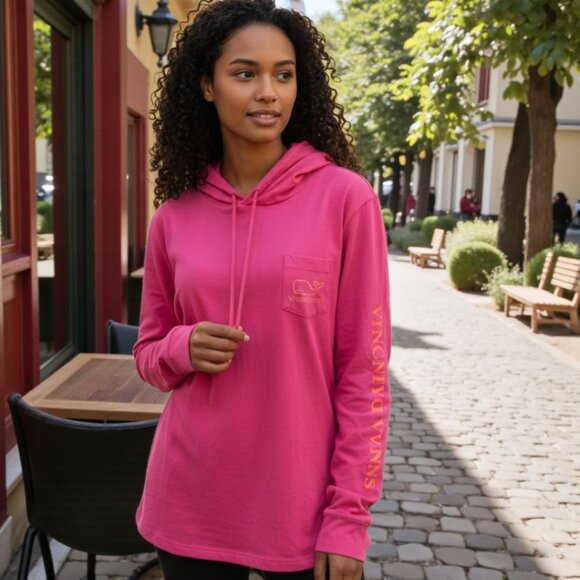 Vineyard Vines Tops - VINEYARD VINES (MED) Pink Long Sleeve Hooded Cotton Top